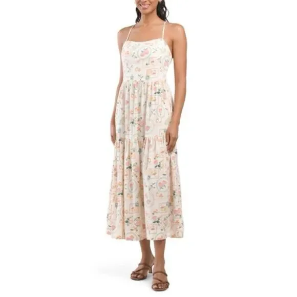 Cynthia Rowley Linen Blend Summertime Fruity Conversational Print Midi Dress - Picture 2 of 13